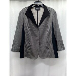 Lafayette 148 Womens Geometric Pattern Blazer Jacket 16W Black & White Long Slee